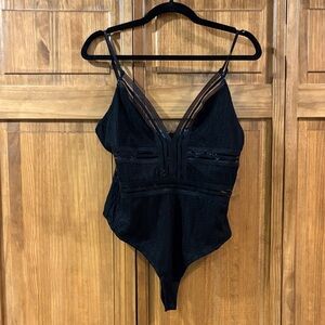 Lulu's Black Lace Mesh Detail Top Bodysuit